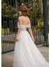 Off Shoulder Ivory Pearl Beaded Tulle Wedding Dress